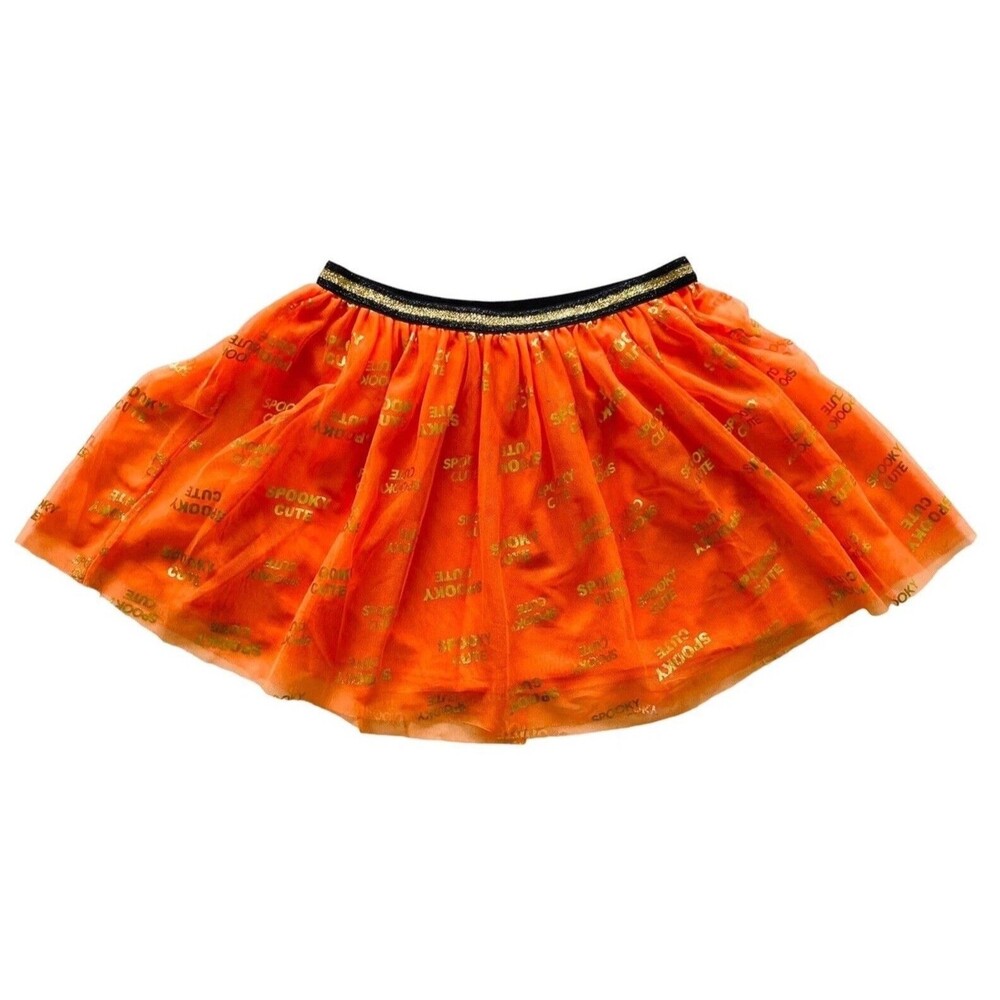 Halloween Girls XL 14/16 Orange Tulle Skirt Spooky Cute Gold Print Plus